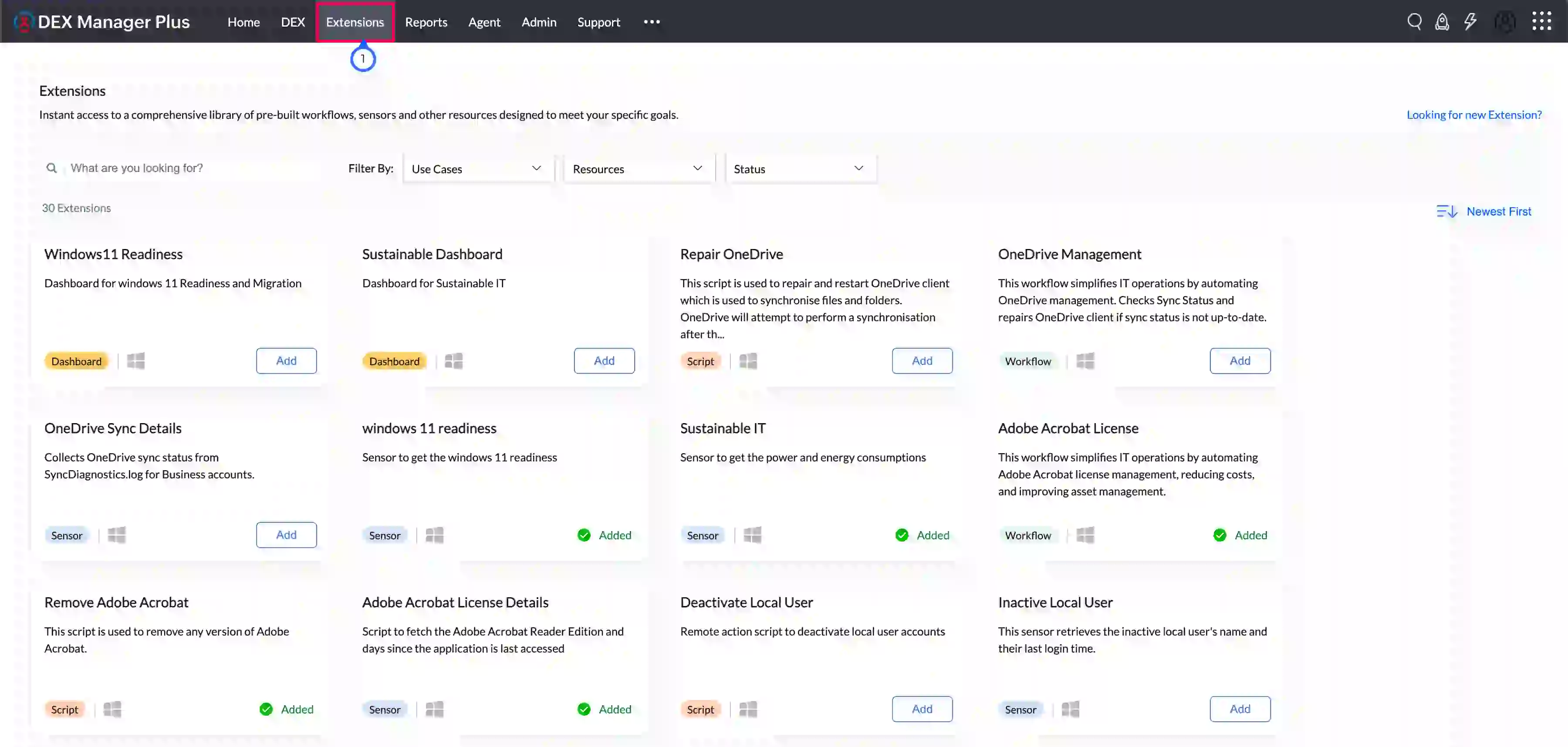 navigating to extensions