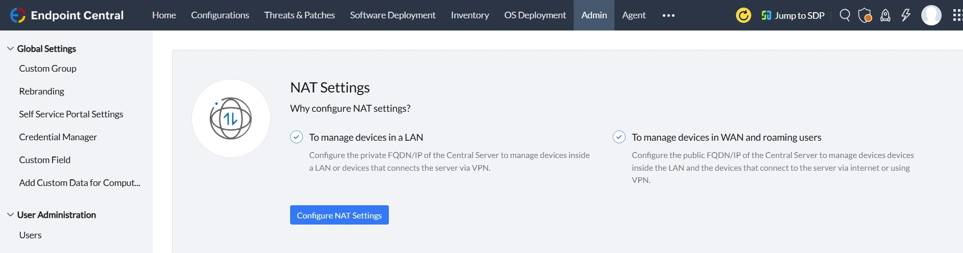 configure nat settings nat settings