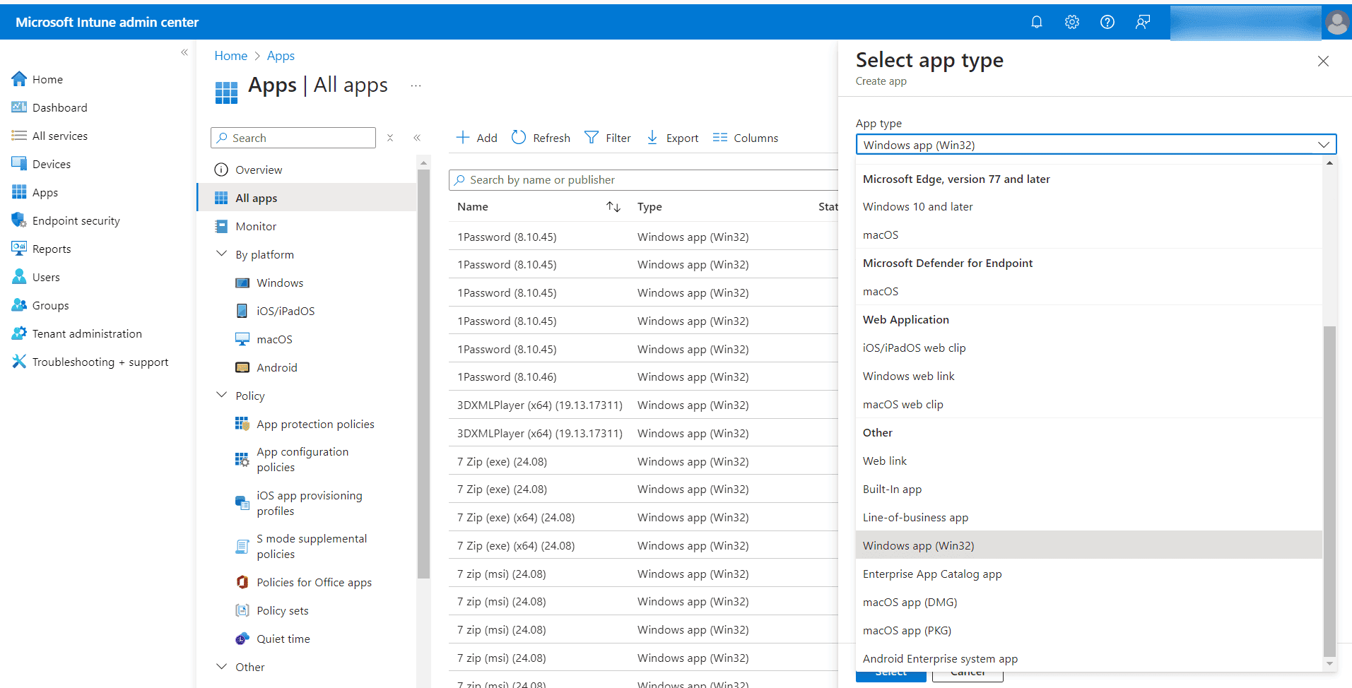Select Windows app (Win32) Select Windows app (Win32)