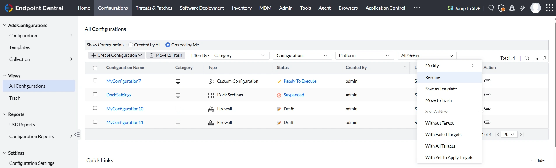 Resume dock configuration