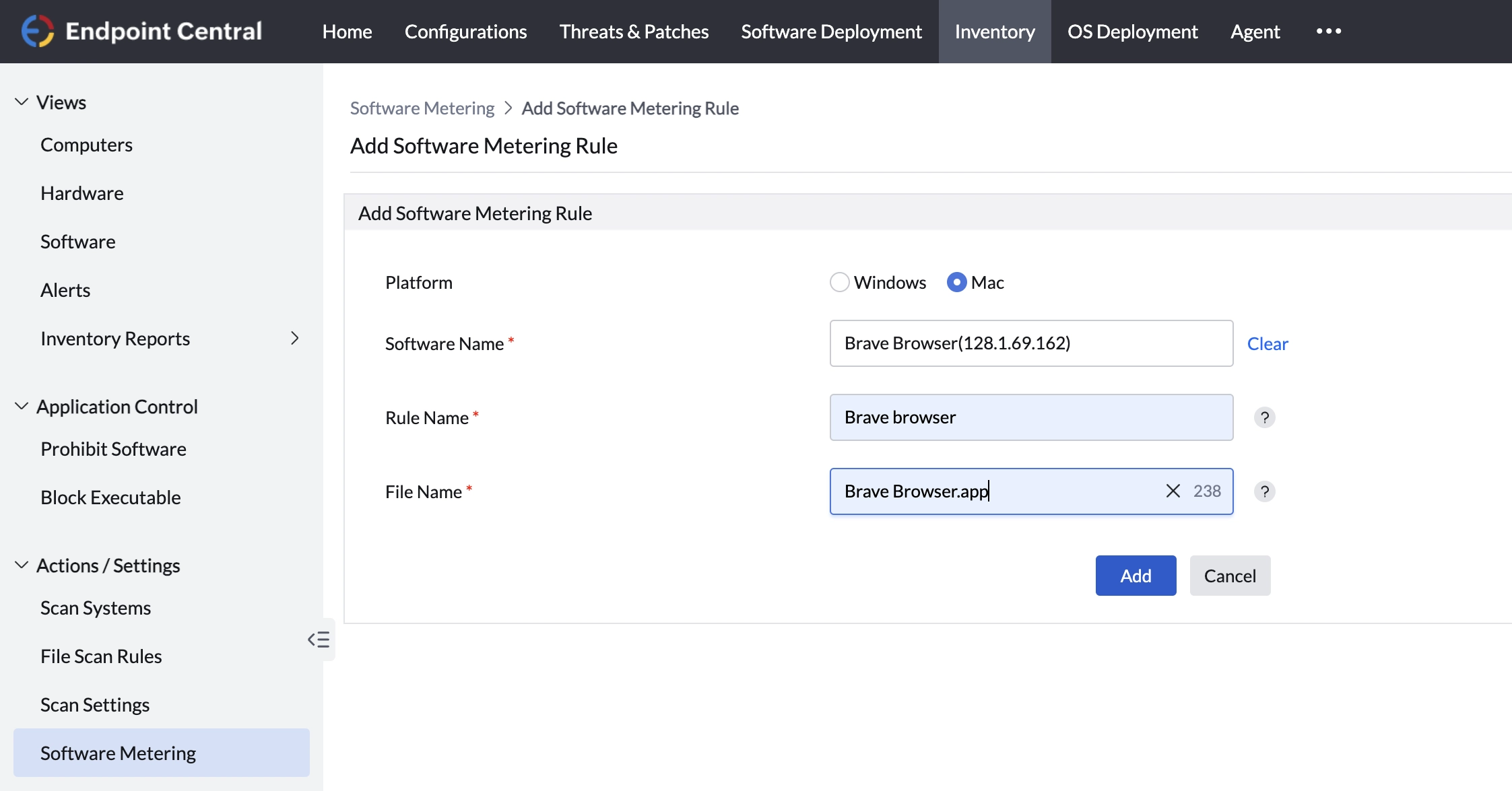 Software Metering Mac Console View