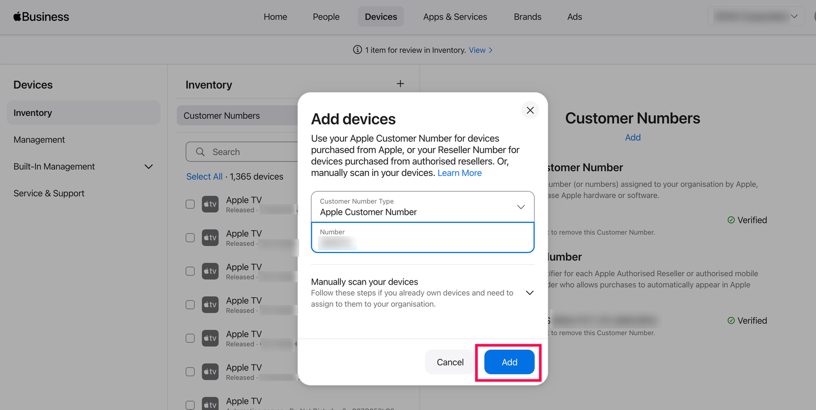 Enter customer and reseller IDs Entering Apple Customer Numbers and ABM/DEP Reseller IDs