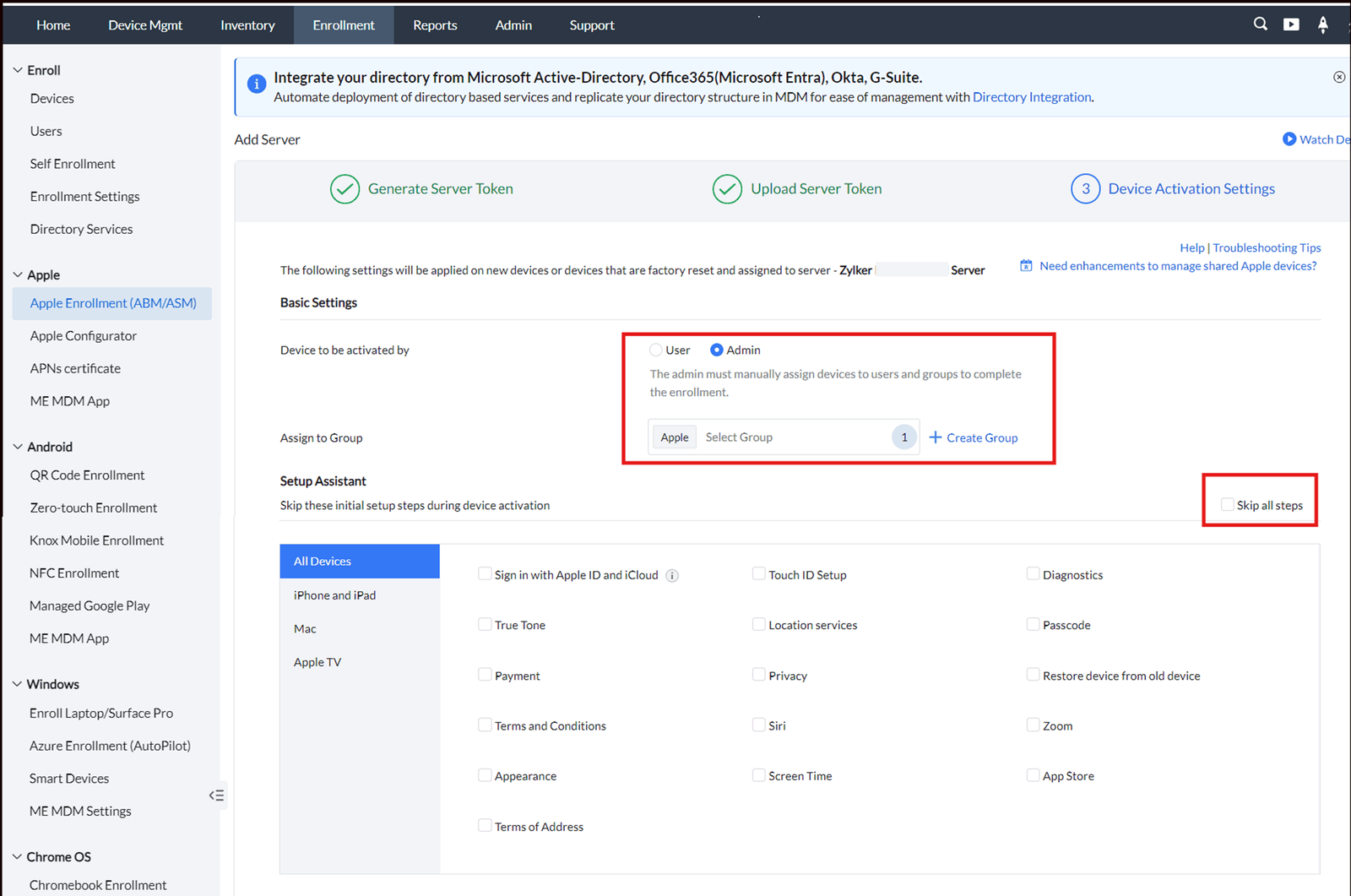 Device activation settings Configuring Device Activation Settings in the MDM console