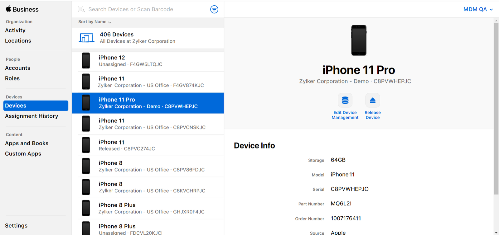 View assigned devices Assigned devices listed under Devices > Management in ABM