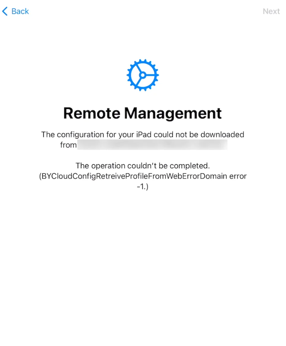 Device activation error page Generic enrollment error page shown during device activation