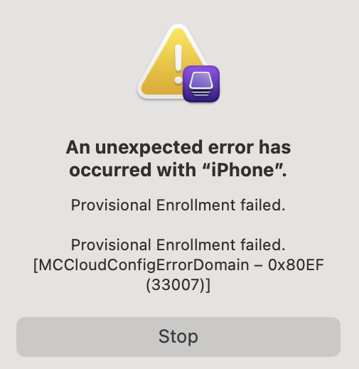 Incode Confi Error Page Troubleshooting tips for errors occurring during Apple Configurator ...