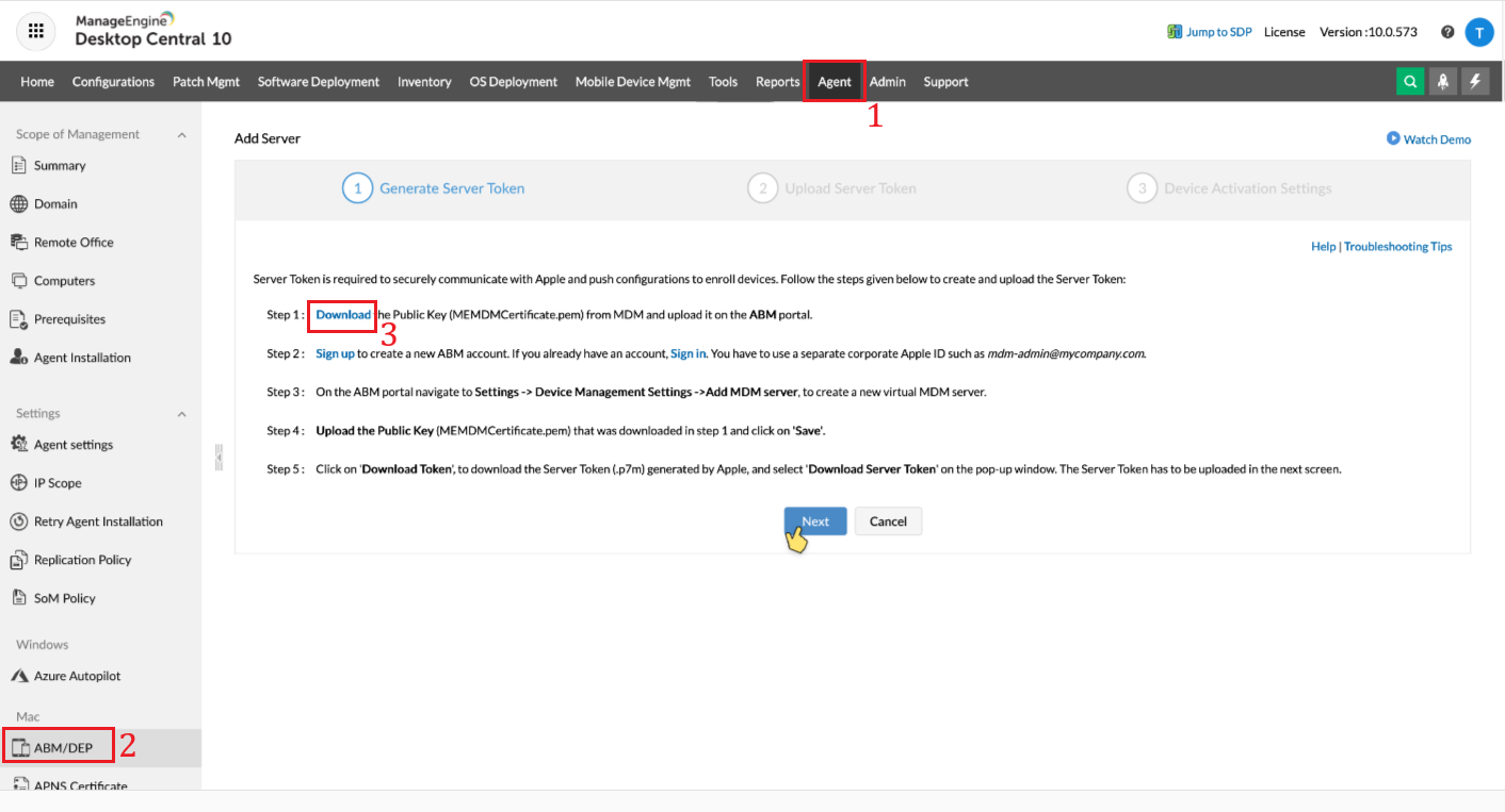 Download MDM public key Downloading the MDM public key (MEMDMCertificate.pem) from the MDM console