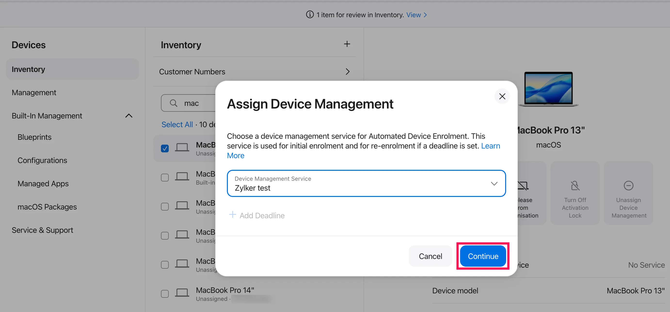 Assign device management Assigning the Mac to an MDM server via Assign Device Management