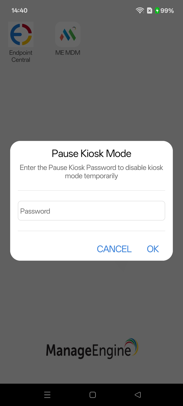 Using password to pause or temporarily exit out of MDM Kiosk mode on Android Using password to pause or temporarily exit out of MDM Kiosk mode on Android