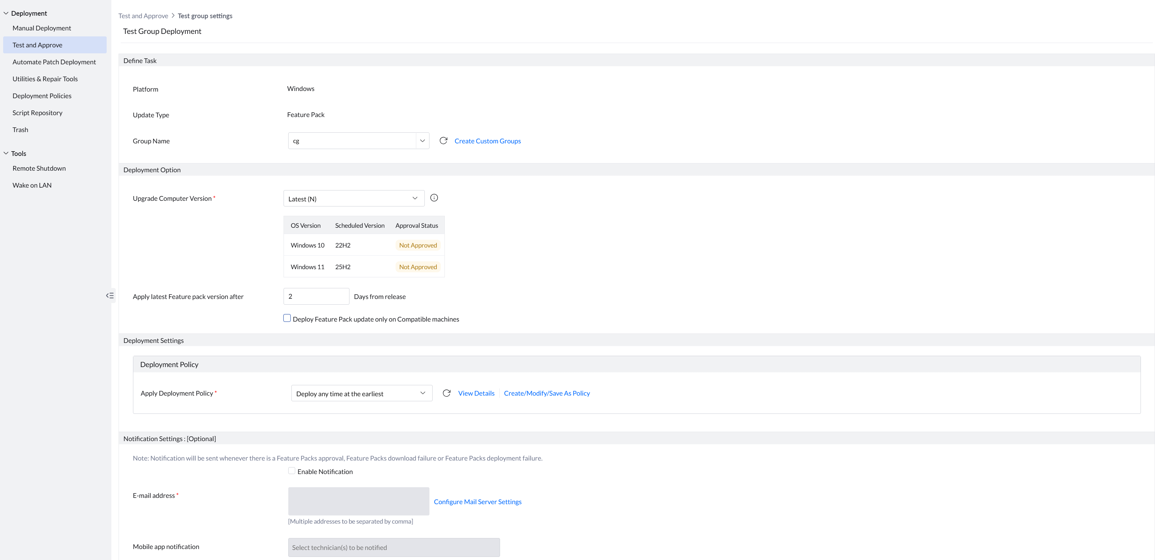 Feature Pack Test and Approve