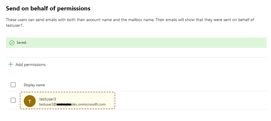 Send on Behalf permission configuration in user properties