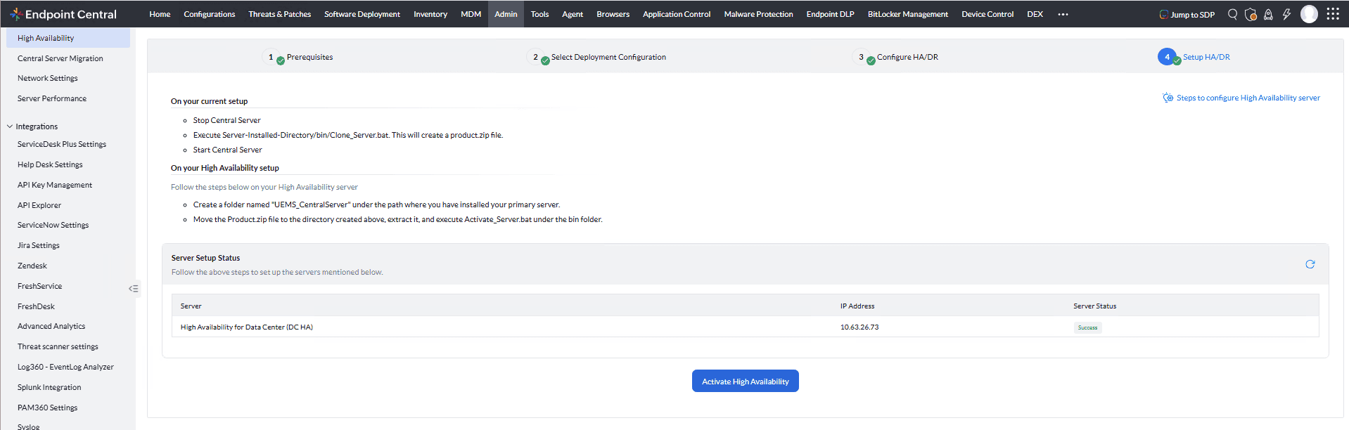Server Setup Status — HA server, Success Server Setup Status — HA server, Success