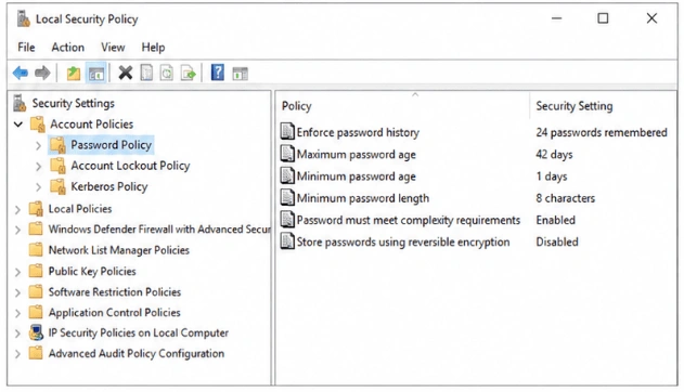 Local Security Policy Password Policy window