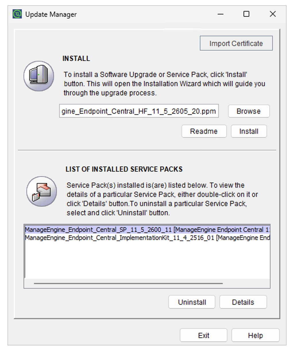 Update Manager With PPM Hotfix Selected Result