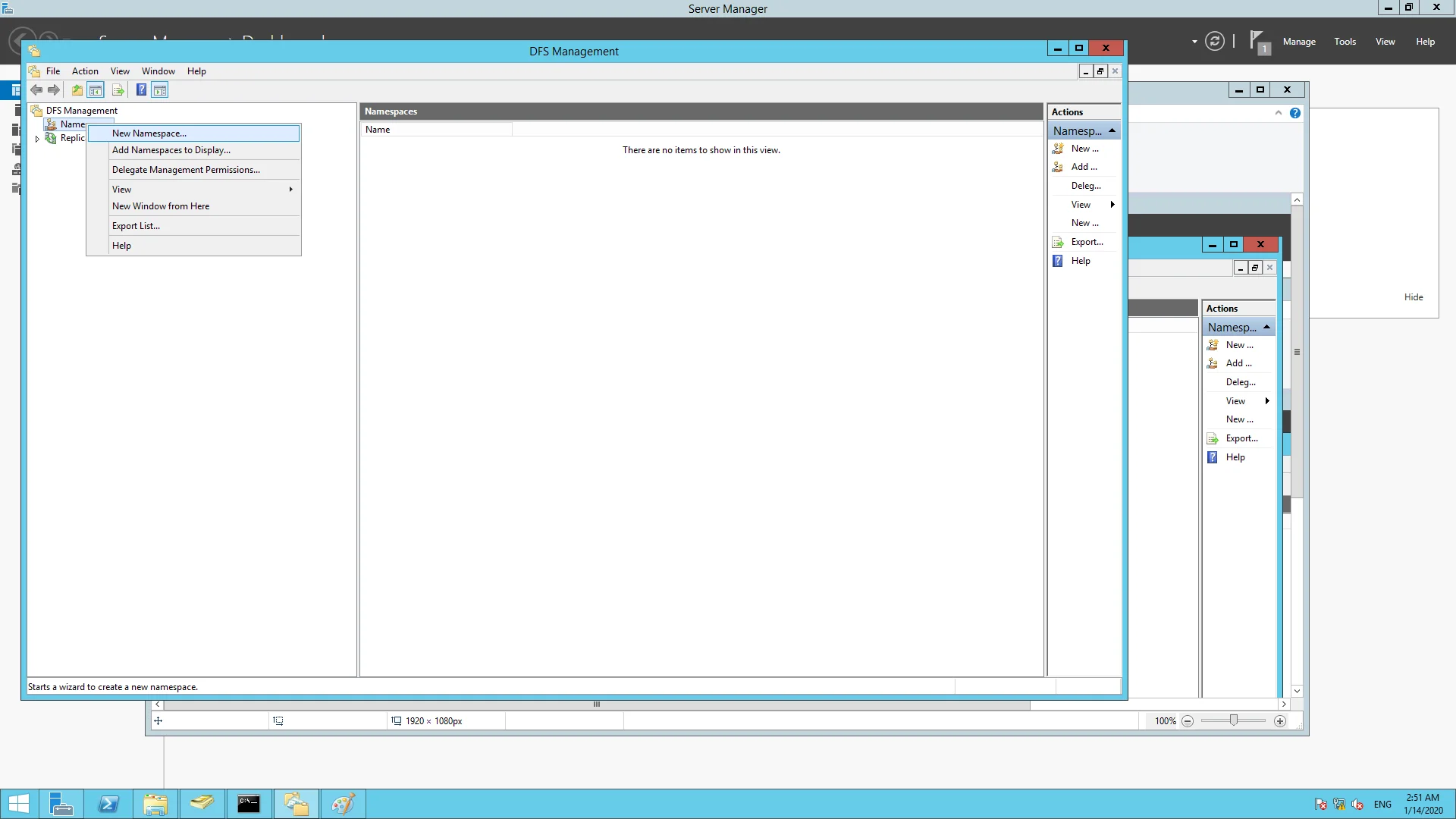 Navigating to add new Namespaces.