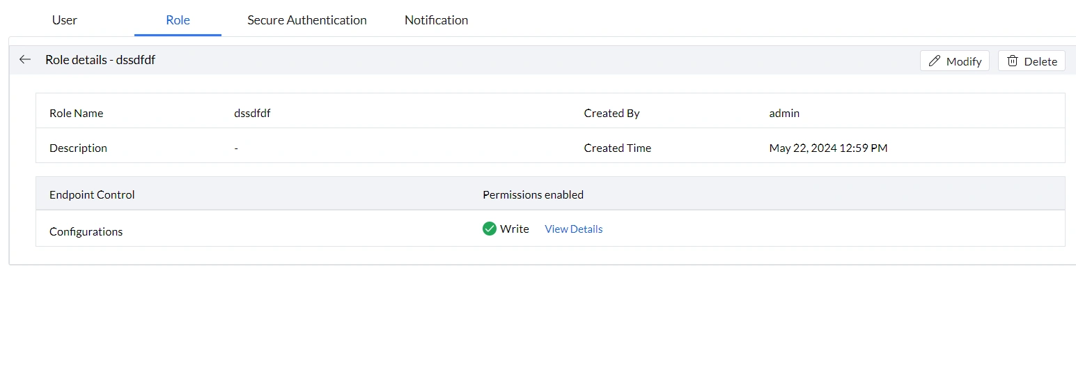 Modify predefined roles page Modify predefined roles page