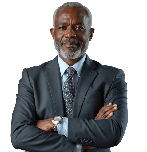 A CISO in a suit, arms crossed