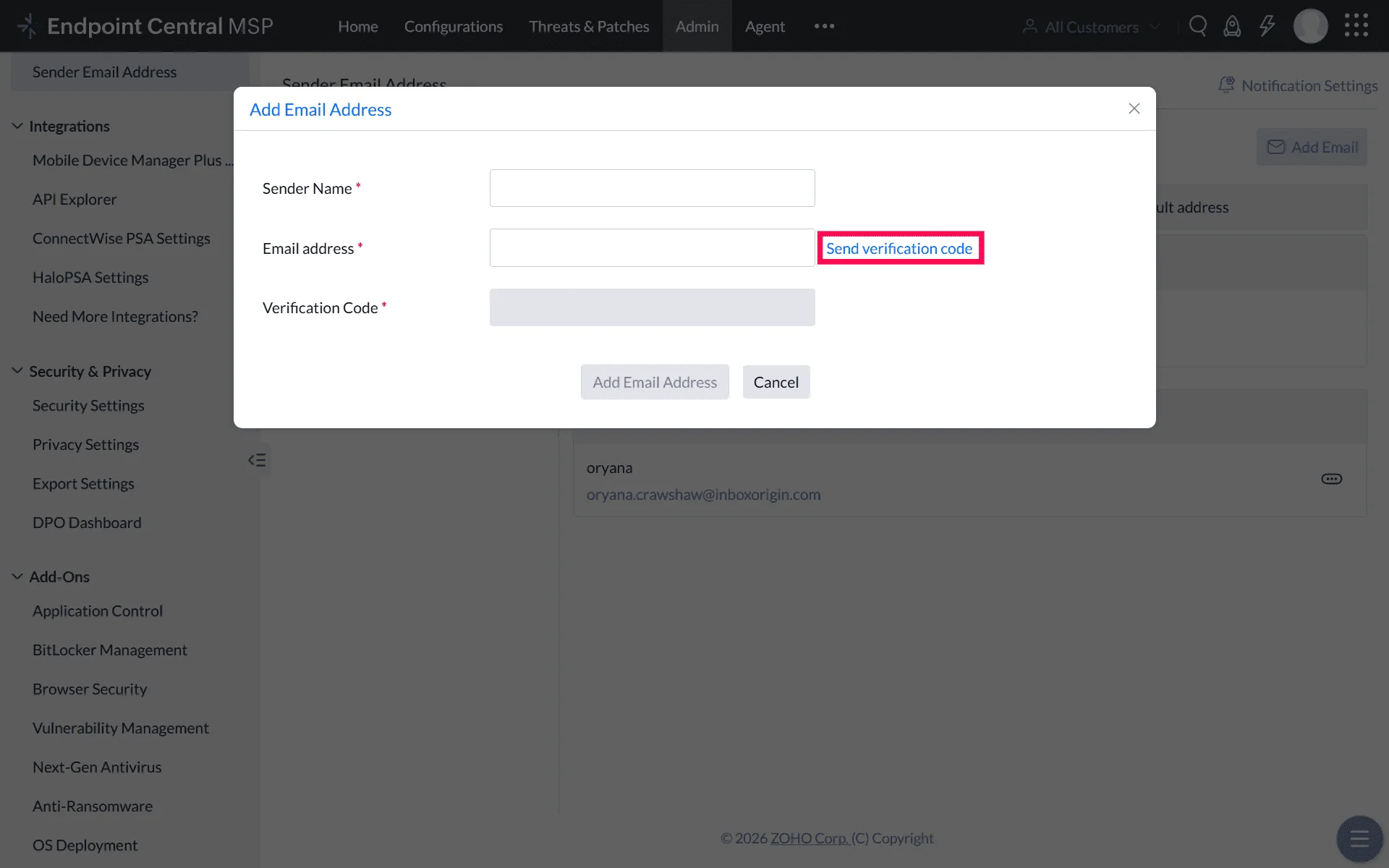 Enter Sender Email Details