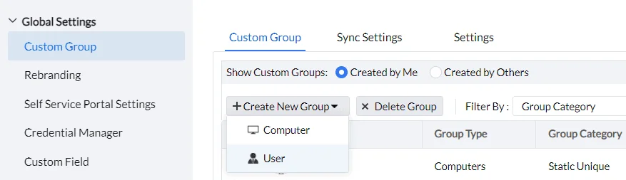 User Custom groups