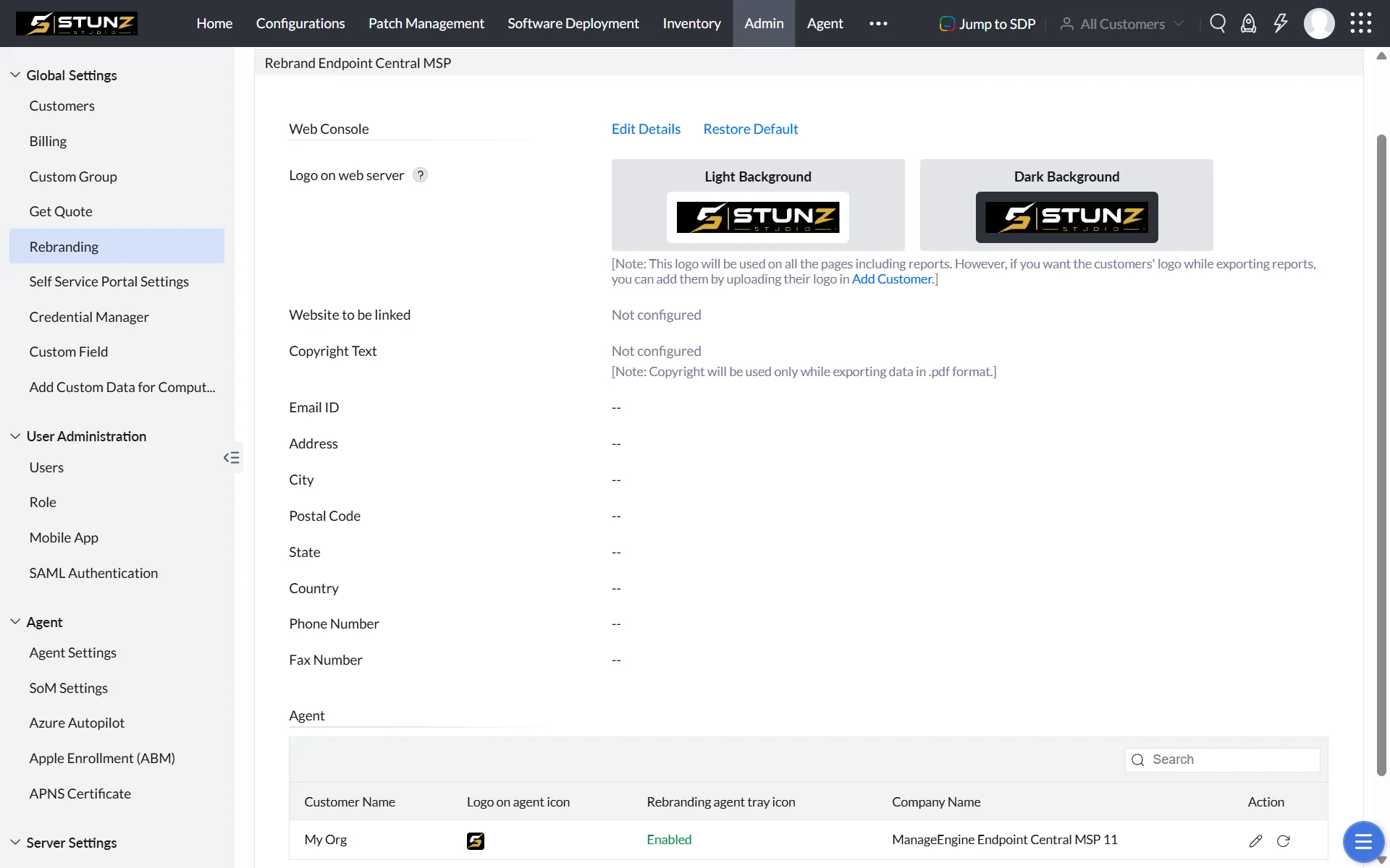 Web Console after rebranding Web Console with company-specific branding after rebranding