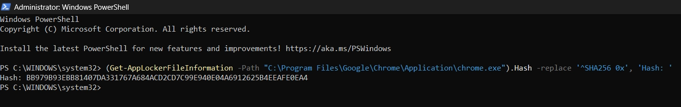 Applocker Hash for Block exe Applocker Hash for Block exe