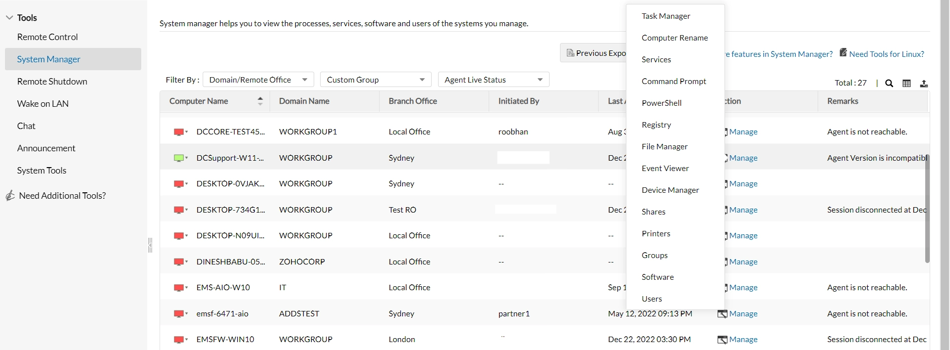 System Manager steps System Manager