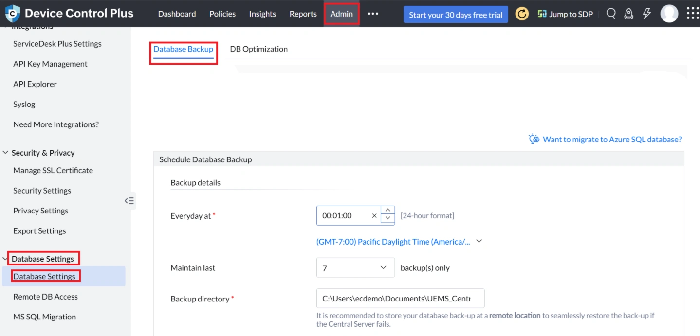 Schedule Data Backup and Restore | ManageEngine Device Control Plus