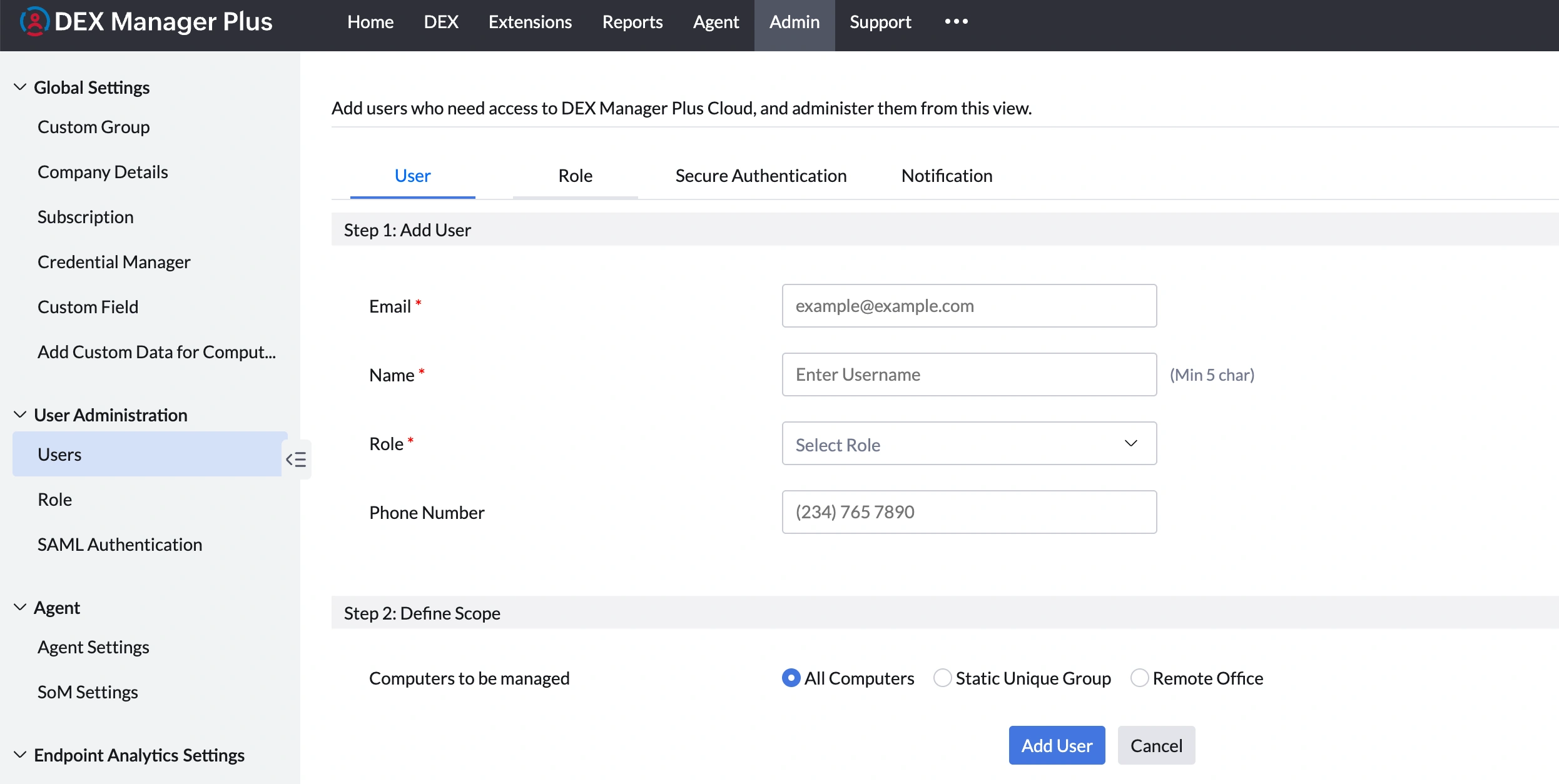 User and Role Administration