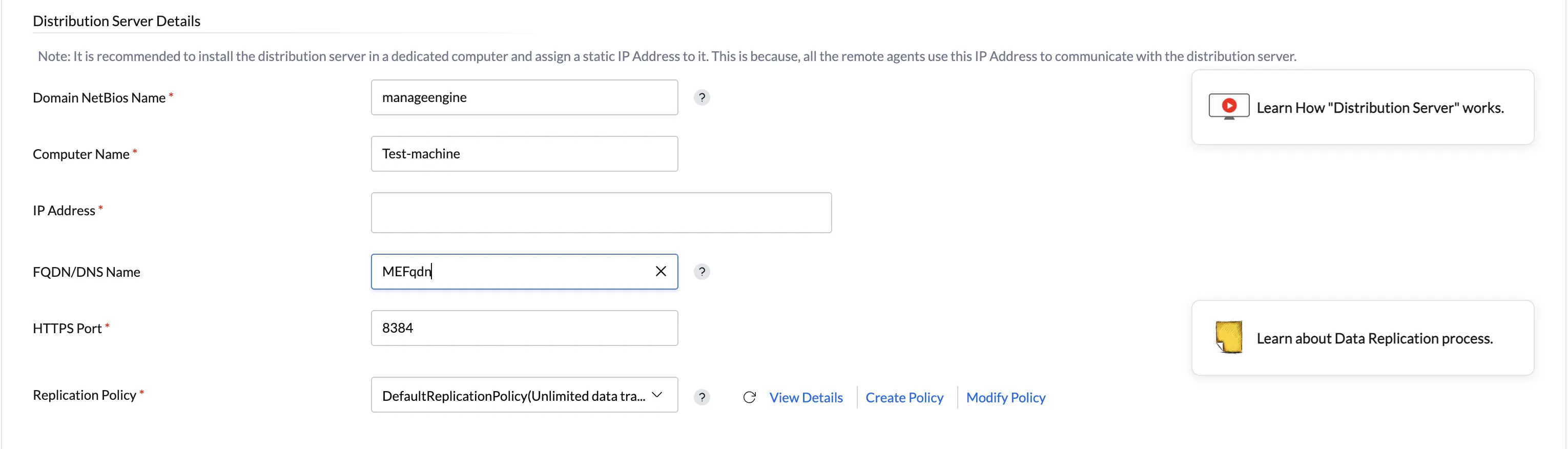 Distribution Server Details
