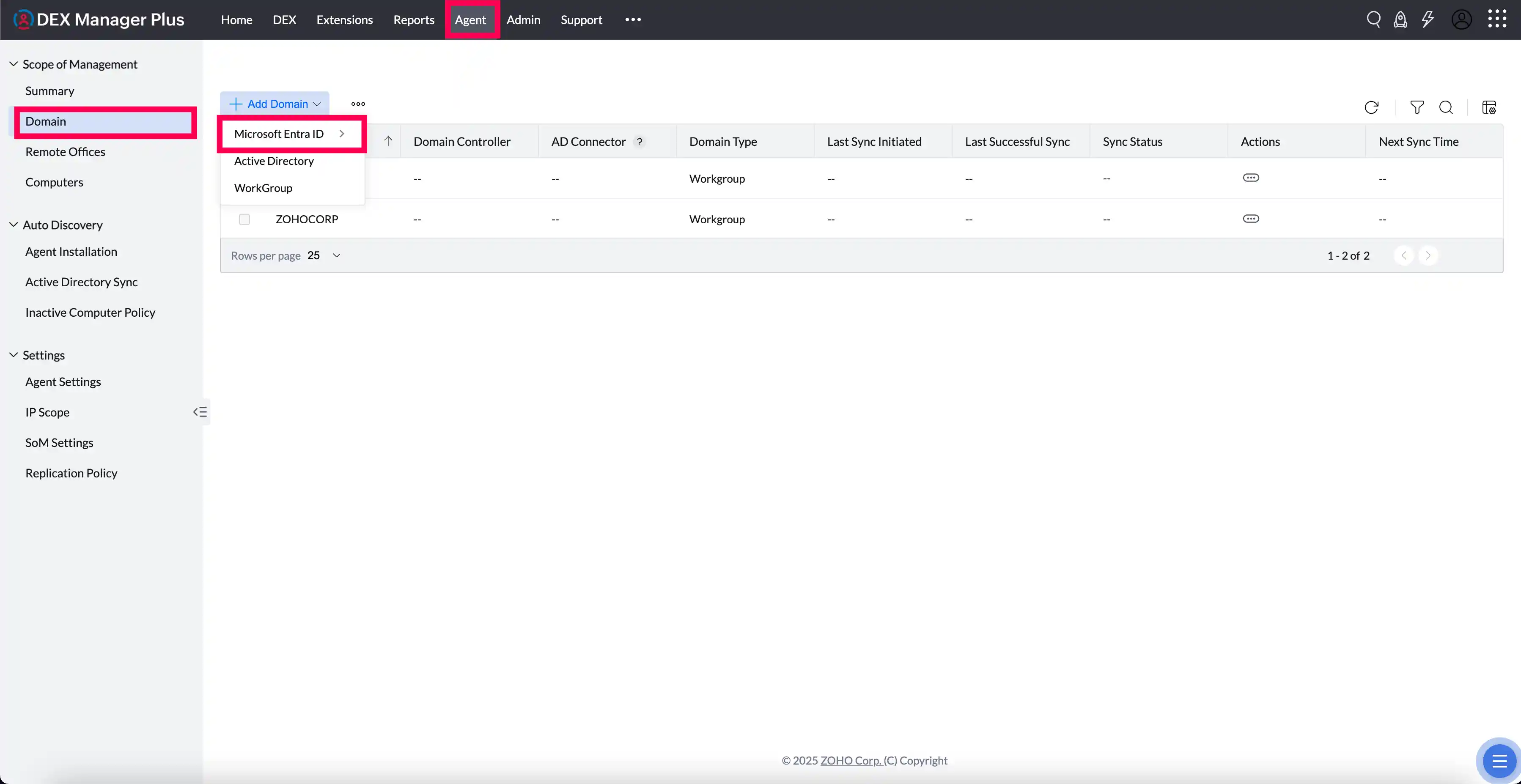 Select Entra ID domain type