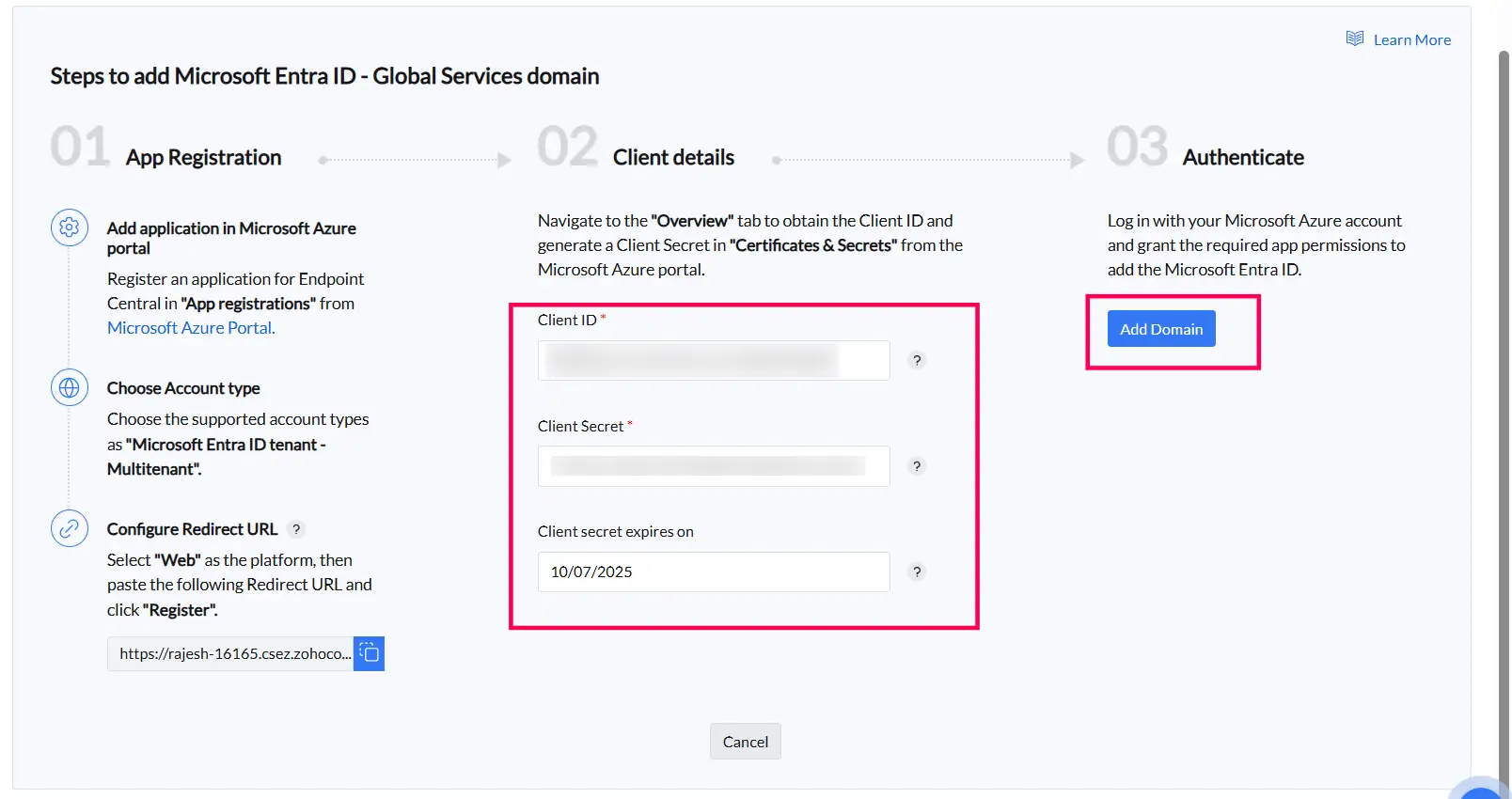 Enter OAuth details in <span data-uems-product-name></span>
