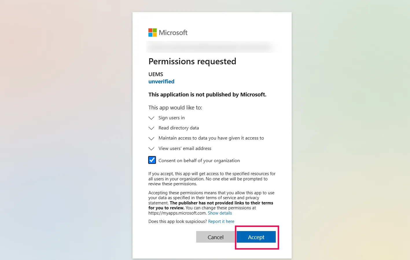 Consent screen Consent screen