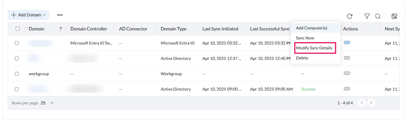 Modify Sync Details Modify Sync Details
