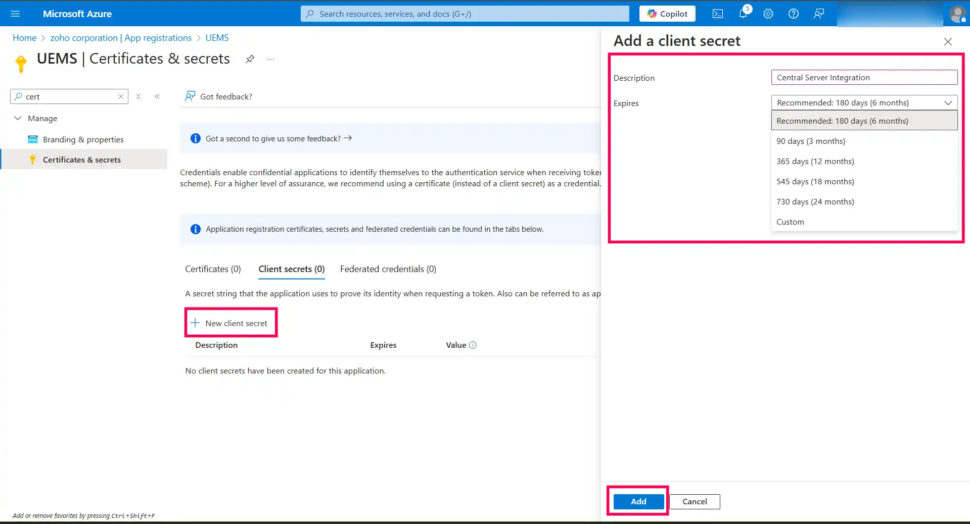 Set client secret expiry Set client secret expiry