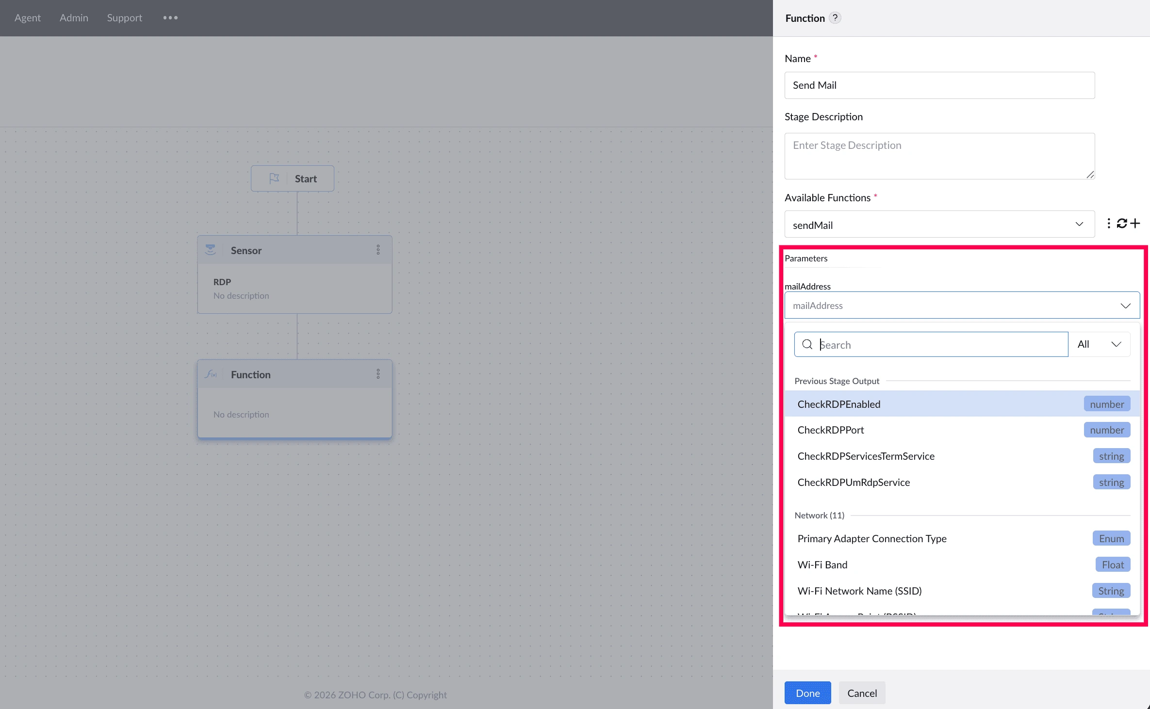 Function stage parameter value selection.