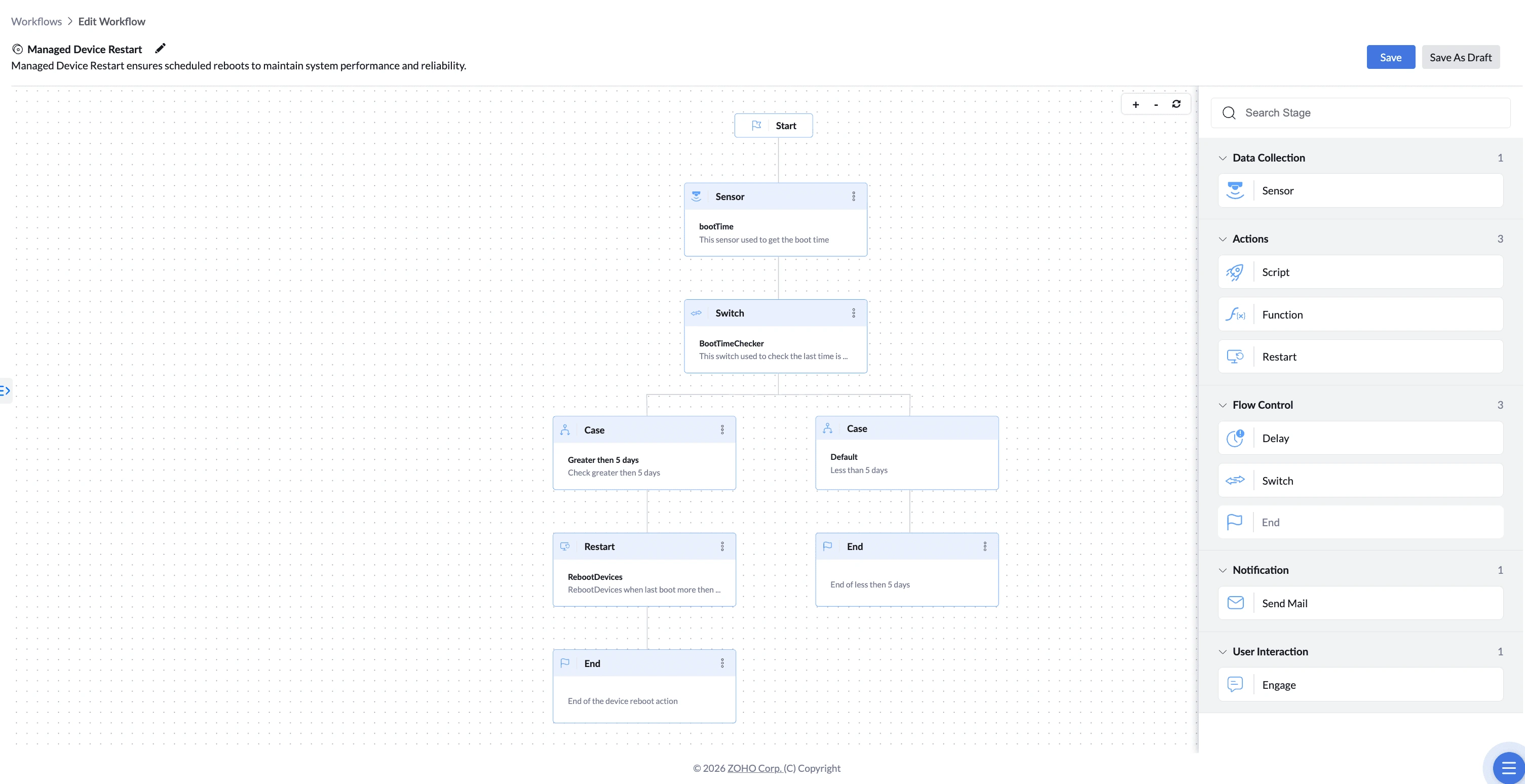 Managed device restart workflow showing the Restart stage Managed device restart workflow showing the Restart stage.