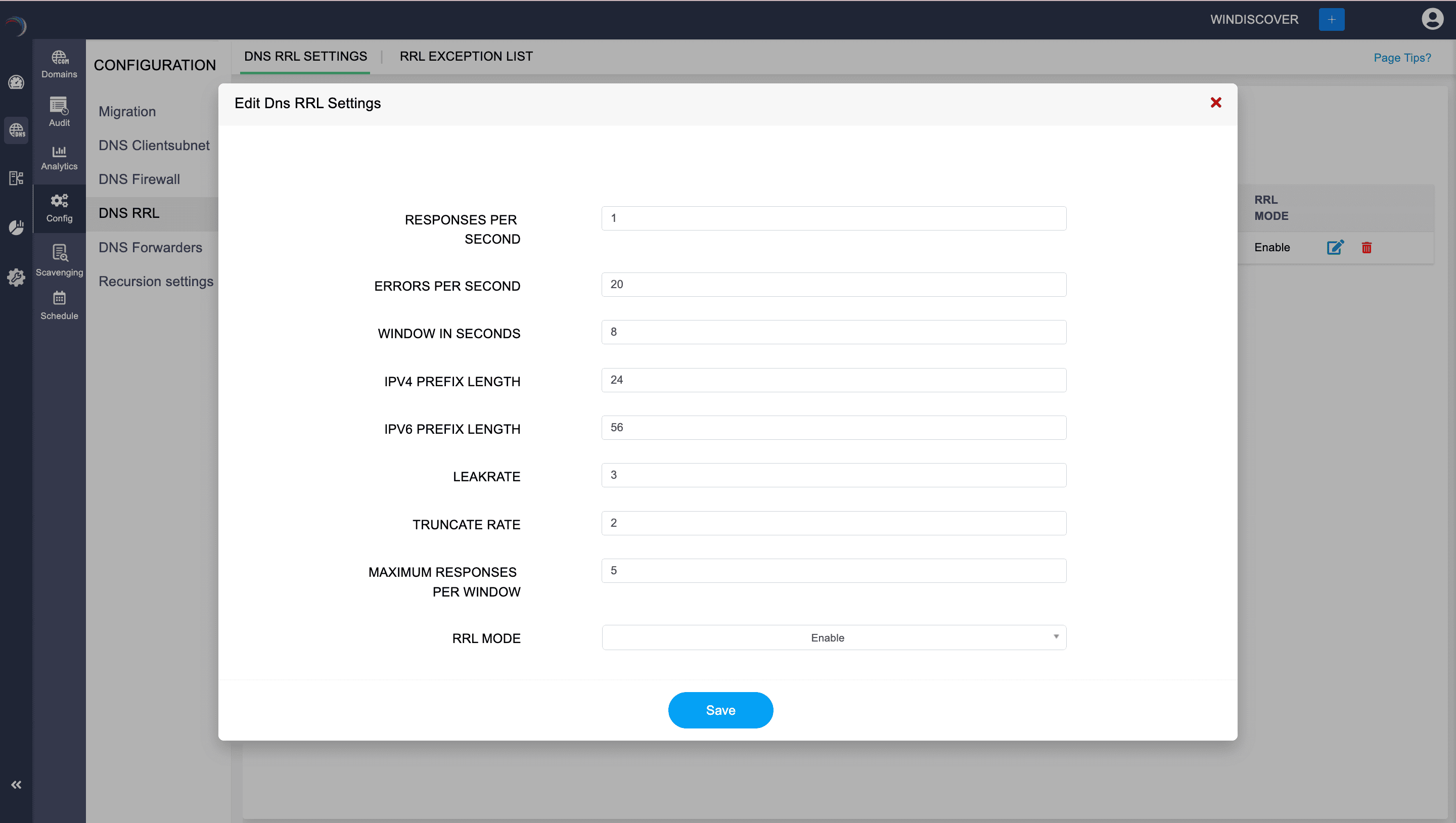 Configuring response rate limiting