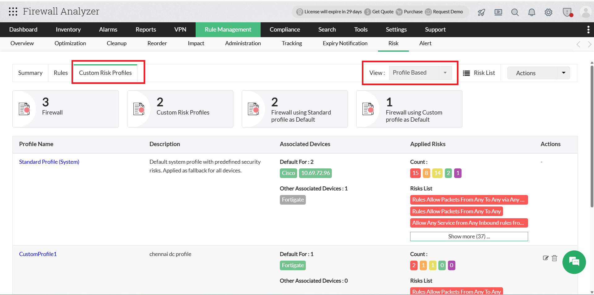 image title Custom Risk Profile in Firewall Analyzer