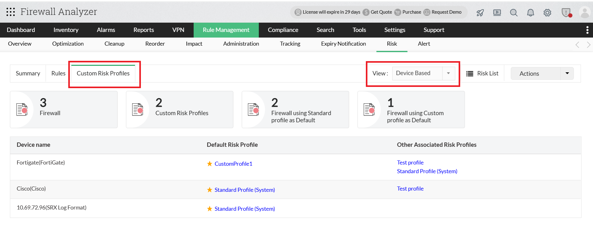 image title Create Custom Risk Profile in Firewall Analyzer
