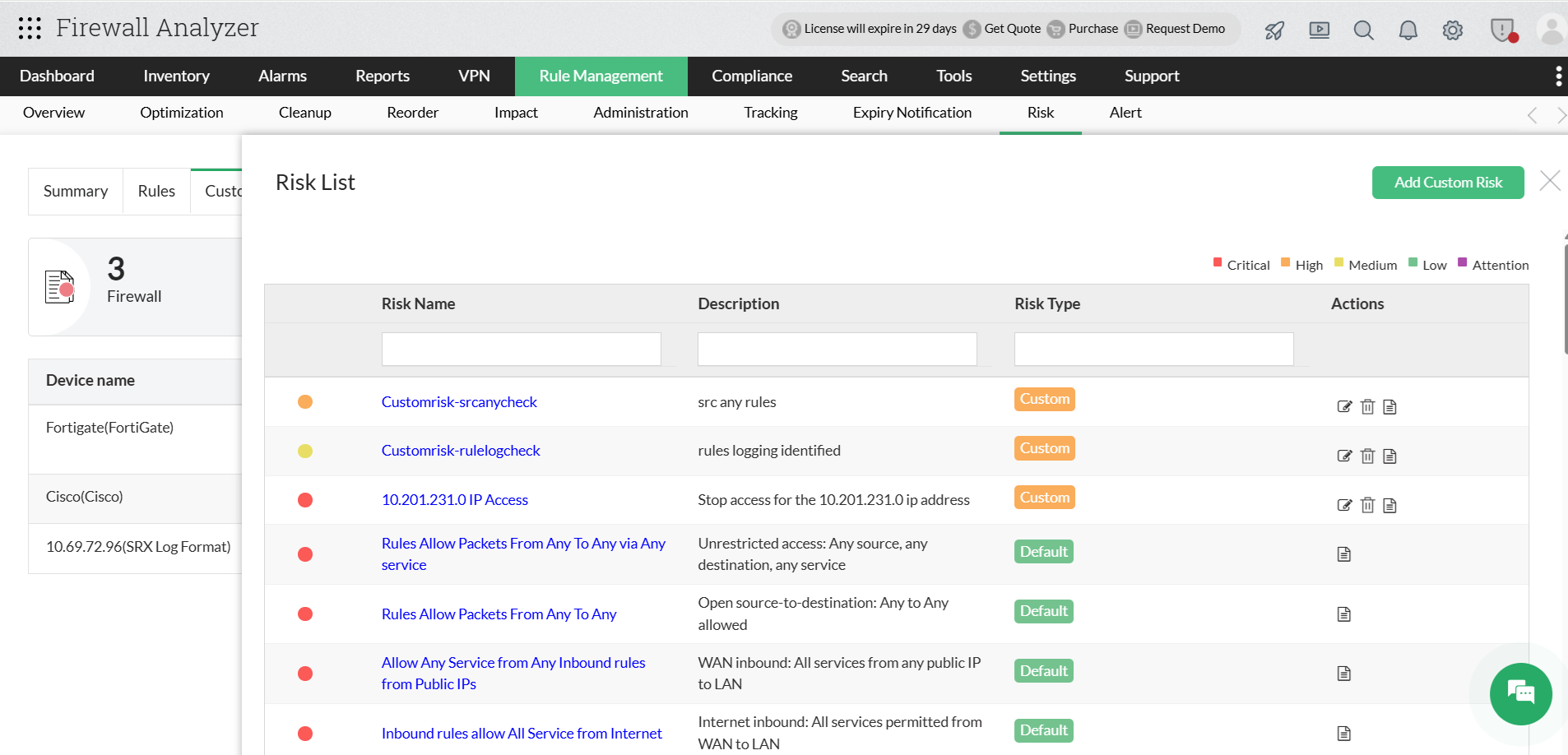 image title Custom Risk Profile in Firewall Analyzer