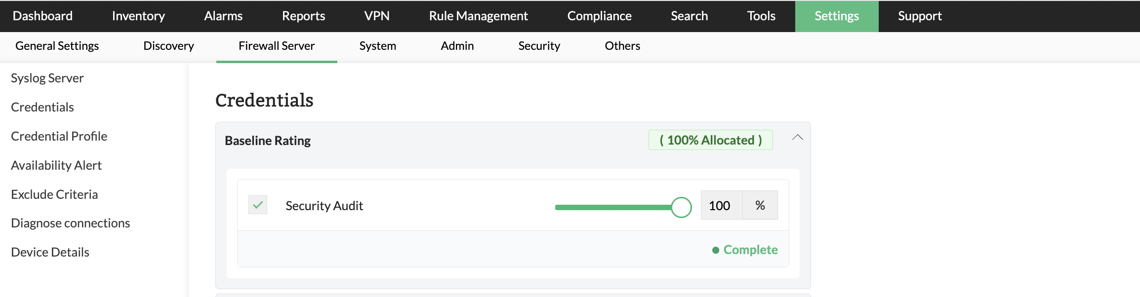image title Device Score Rating- Baseline Rating in Firewall Analyzer