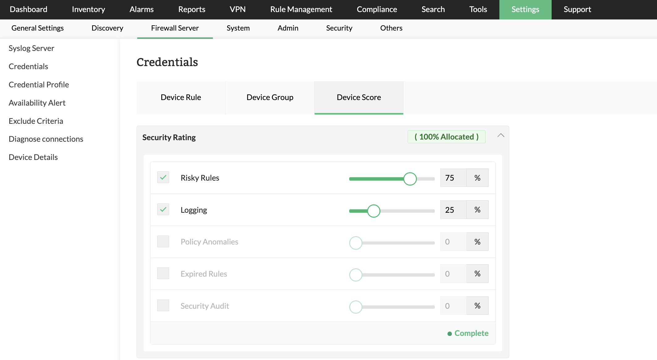 image title Device Score Rating- Security Rating in Firewall Analyzer