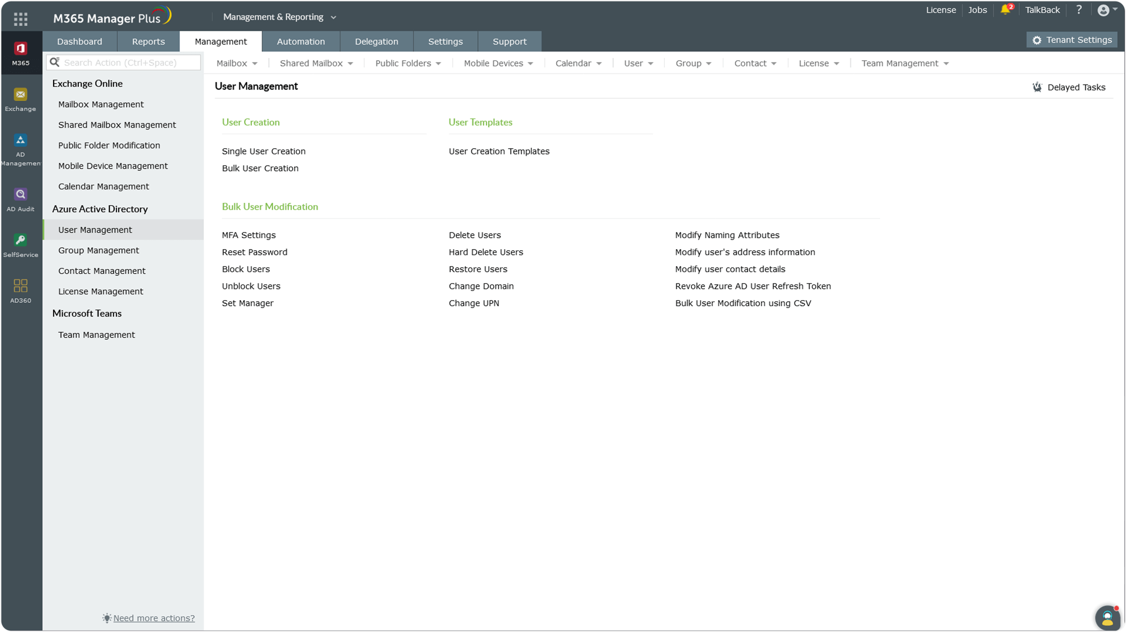 Bulk management tasks