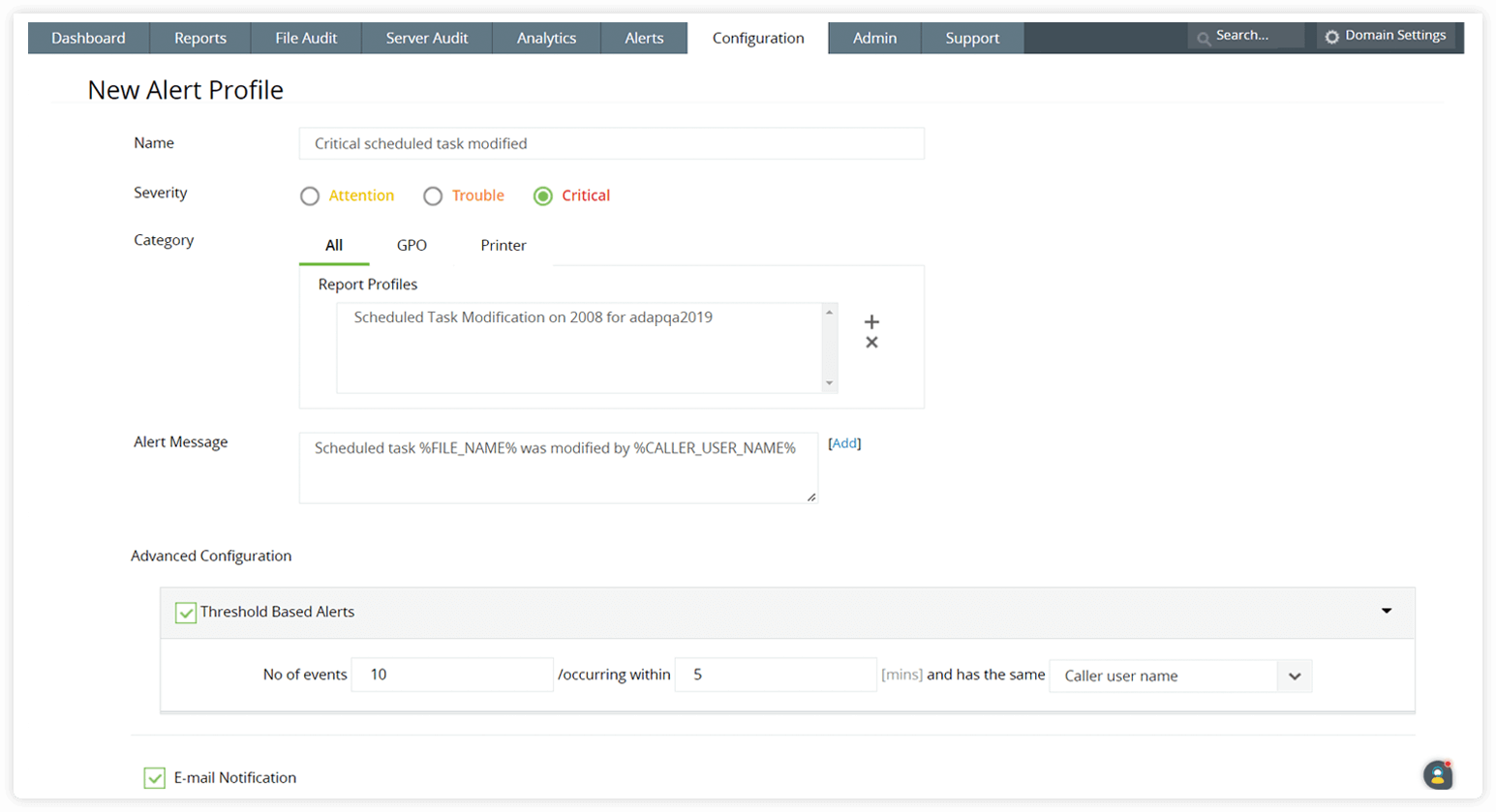 Configure instant security alerts
