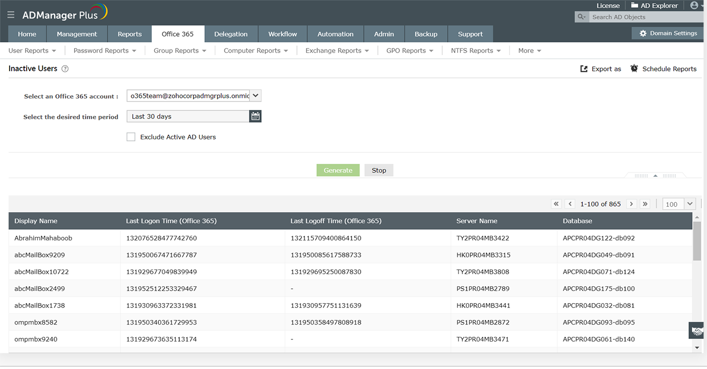 Inactive Users report