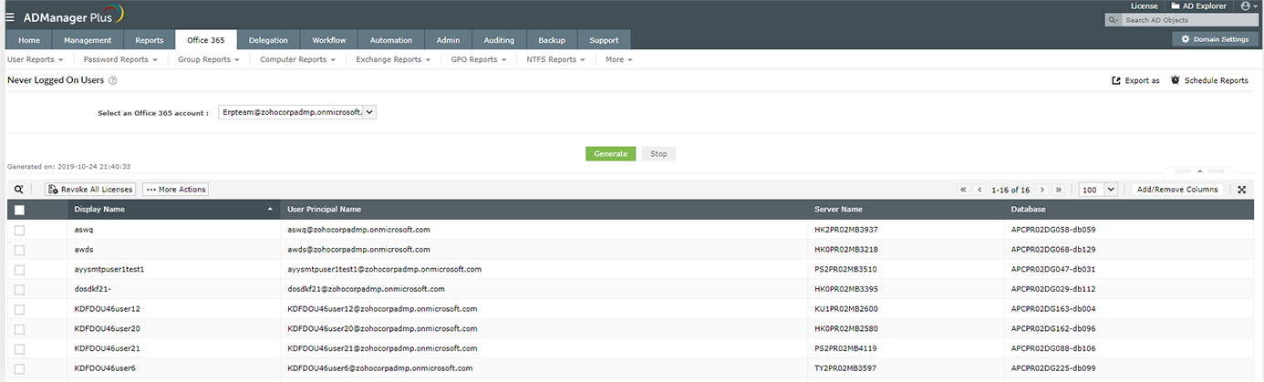 Never Logged On Users report