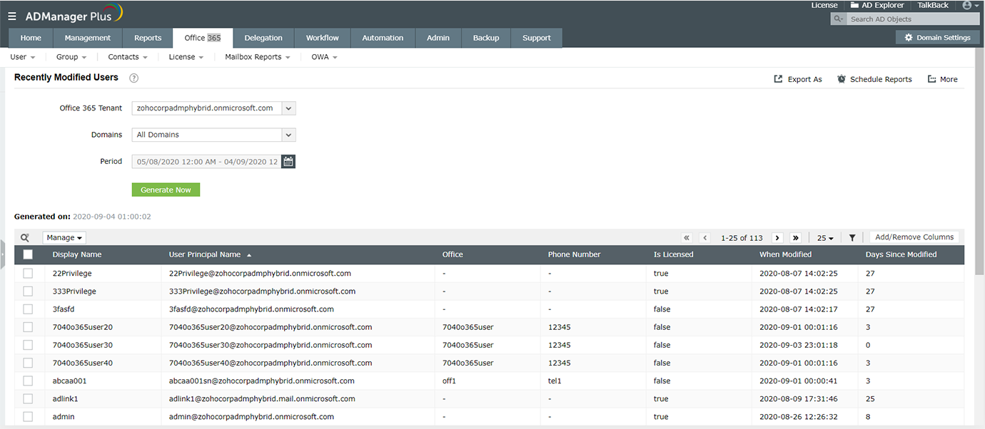 Recently Modified Users report