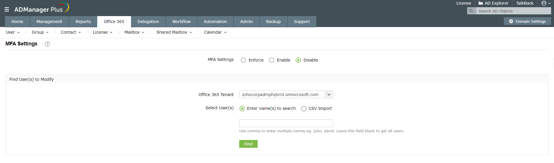 Disable Office 365 Multi Factor Authentication (MFA)