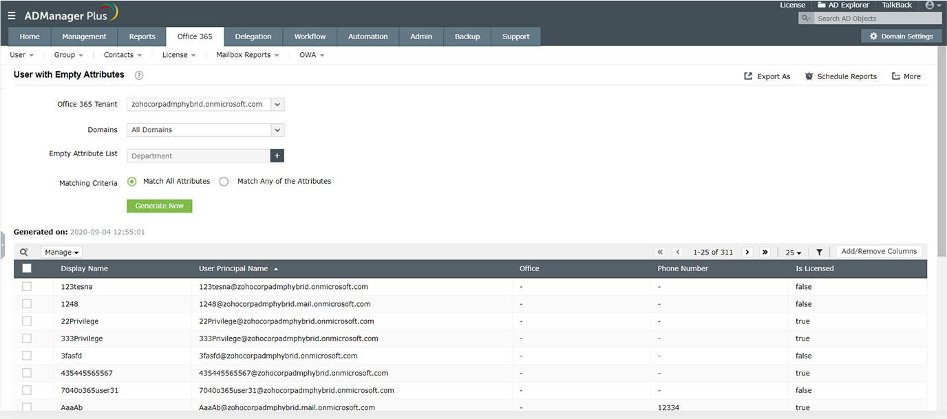 Users with Empty Attributes report