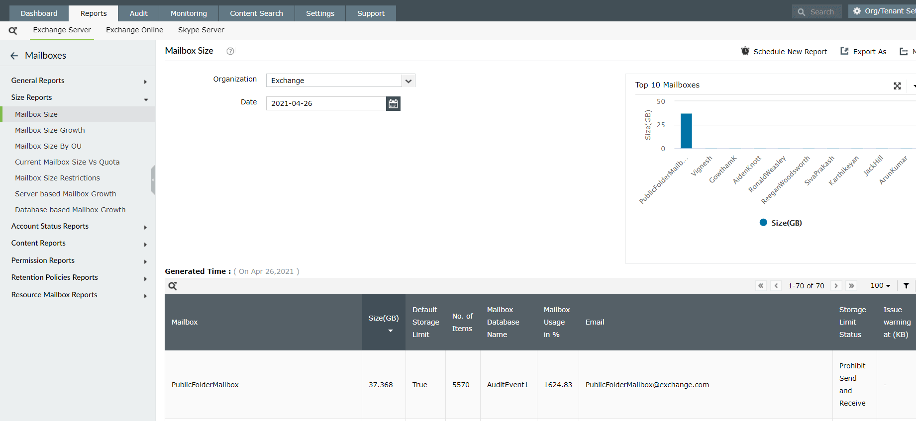 exchange-server-mailbox-size-reports
